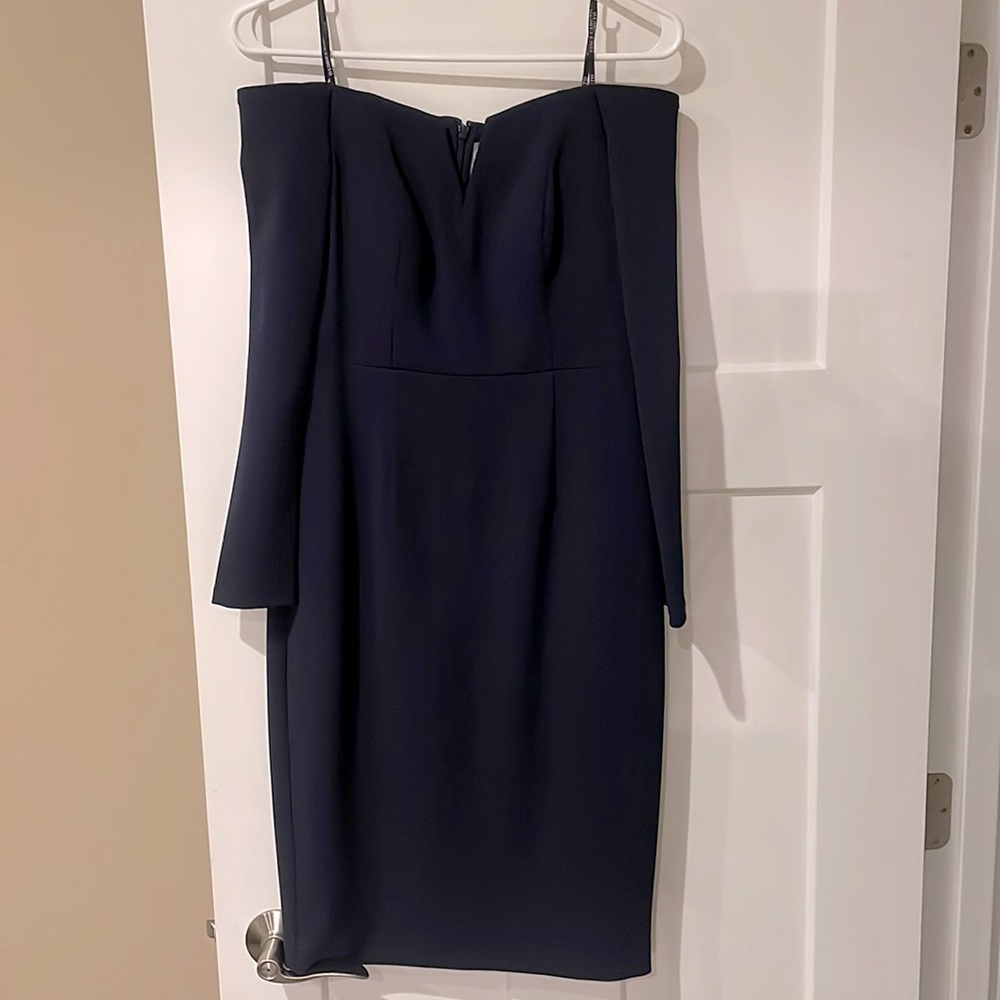 Vince Camuto Navy Long Sleeve Off The Shoulder Sheath Dress